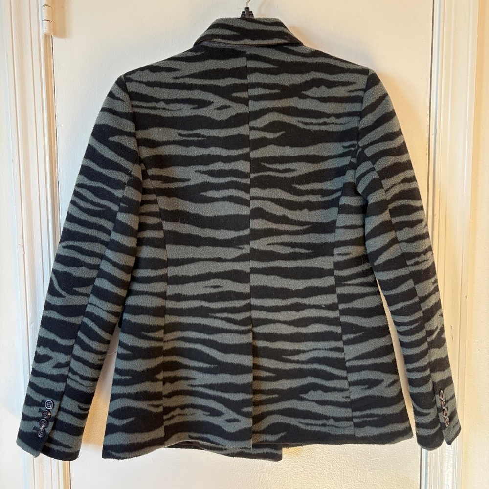 Ann Taylor Zebra sz 0 animal Print Blazer Trendy Felted Wool Blend Green - Picture 3 of 11